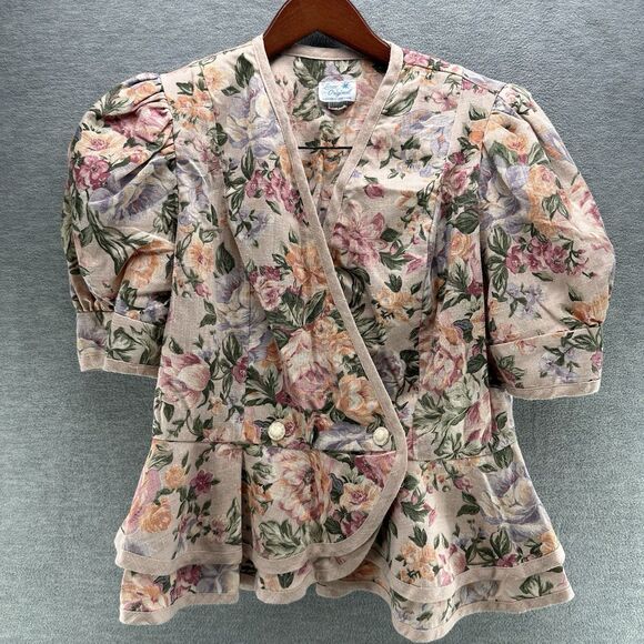 LORAC ORIGINAL - Vintage Floral Peplum Puff Sleeve Blazer Size 16 1/2  A44 - Picture 1 of 11